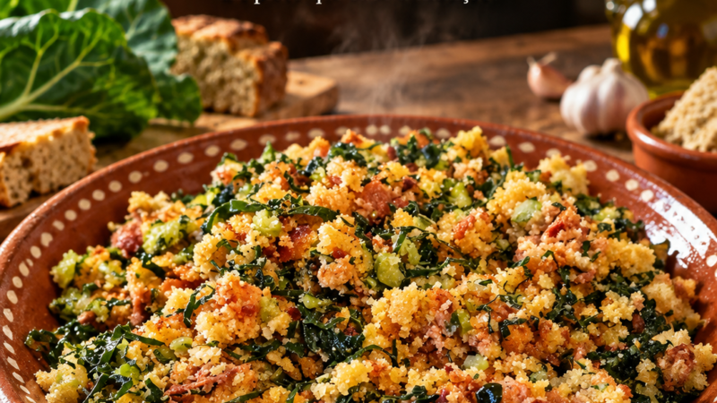 Migas de Alheira de Caça com Broa e Couve