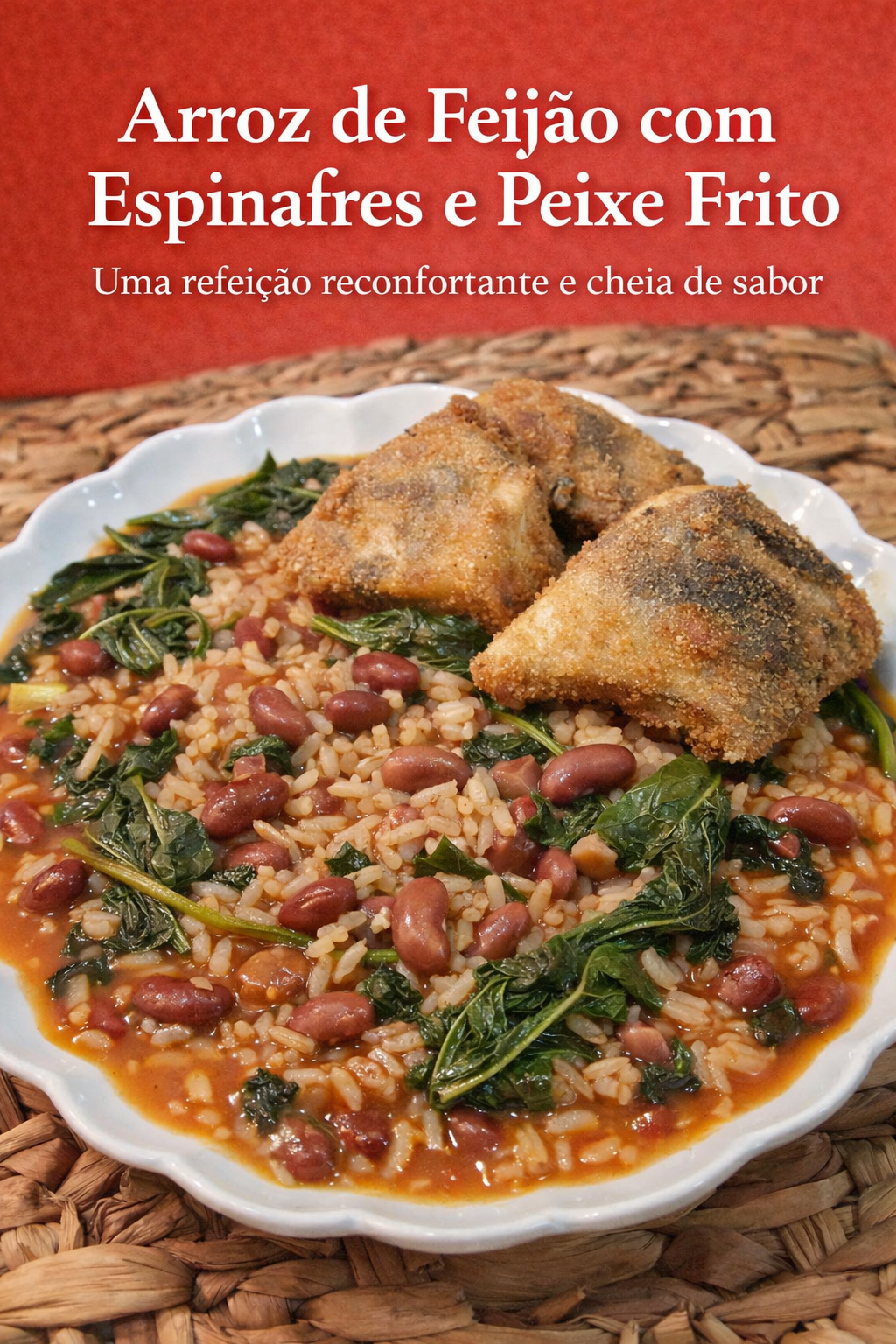 Arroz de Feijão com Espinafres e Peixe Frito