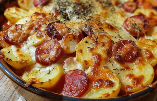 Batatas Gratinadas com Chouriço