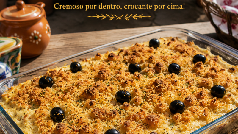 Bacalhau com natas e crosta de broa