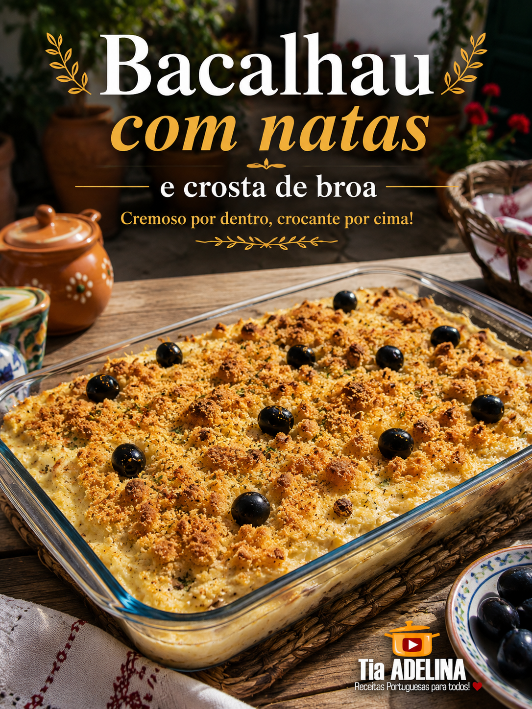 Bacalhau com natas e crosta de broa