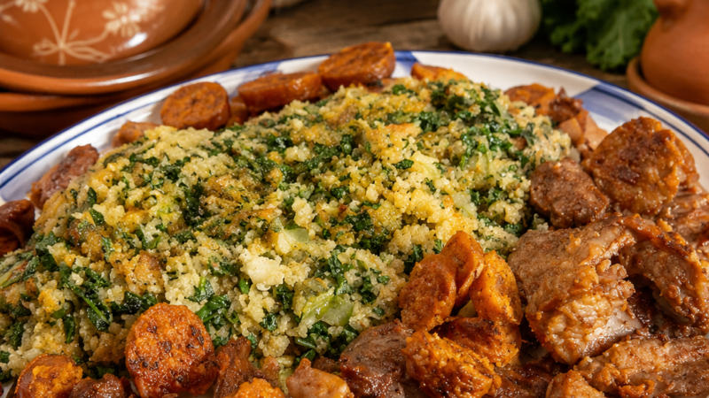 Migas de couve com entrecosto e farinheira
