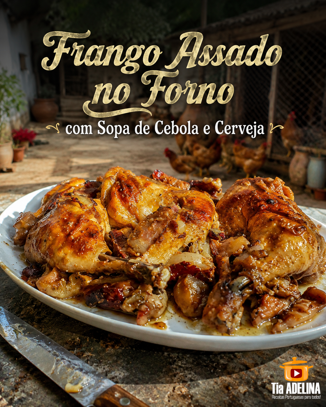 Receita de Frango assado no forno com Sopa de Cebola e Cerveja