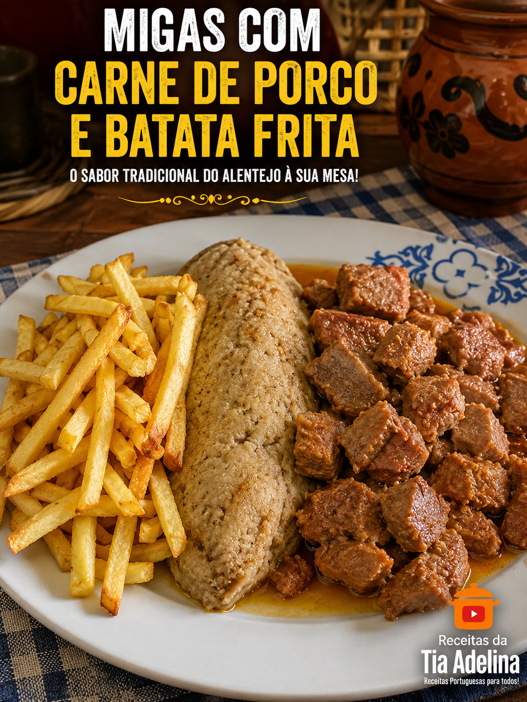 Migas com Carne de Porco e Batata Frita