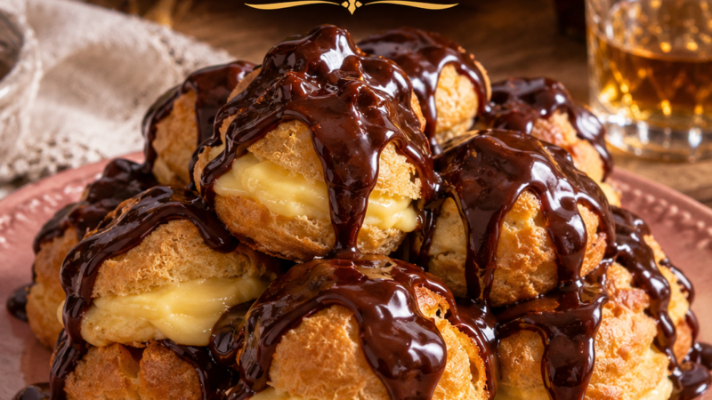 Profiteroles com creme de pasteleiro de whisky