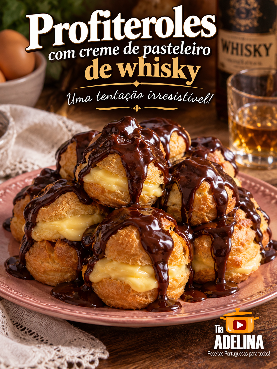 Profiteroles com creme de pasteleiro de whisky