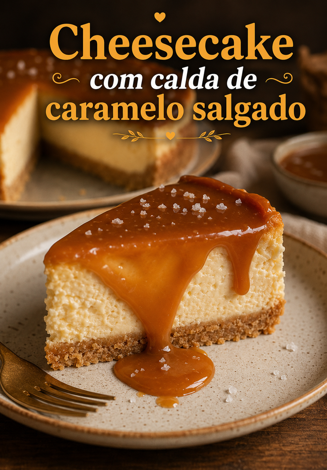 Cheesecake com calda de caramelo salgado