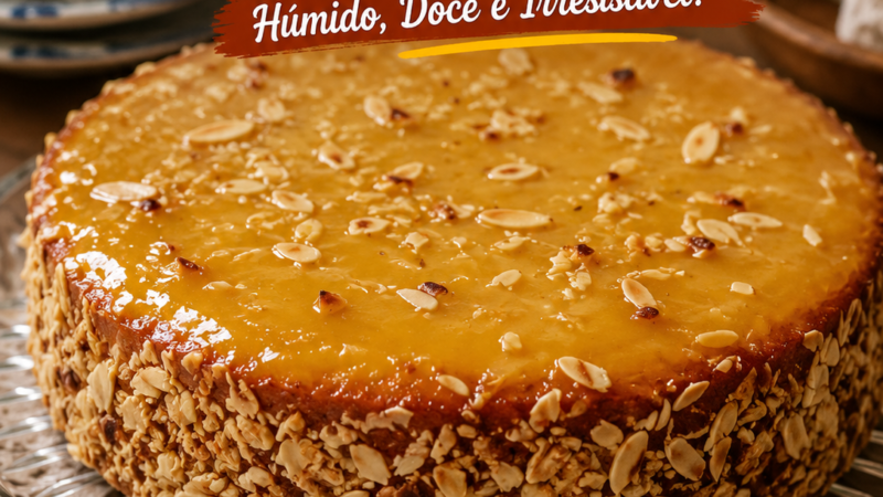 Bolo tipo Pão-de-Ló com Doce de Ovos e Amêndoa