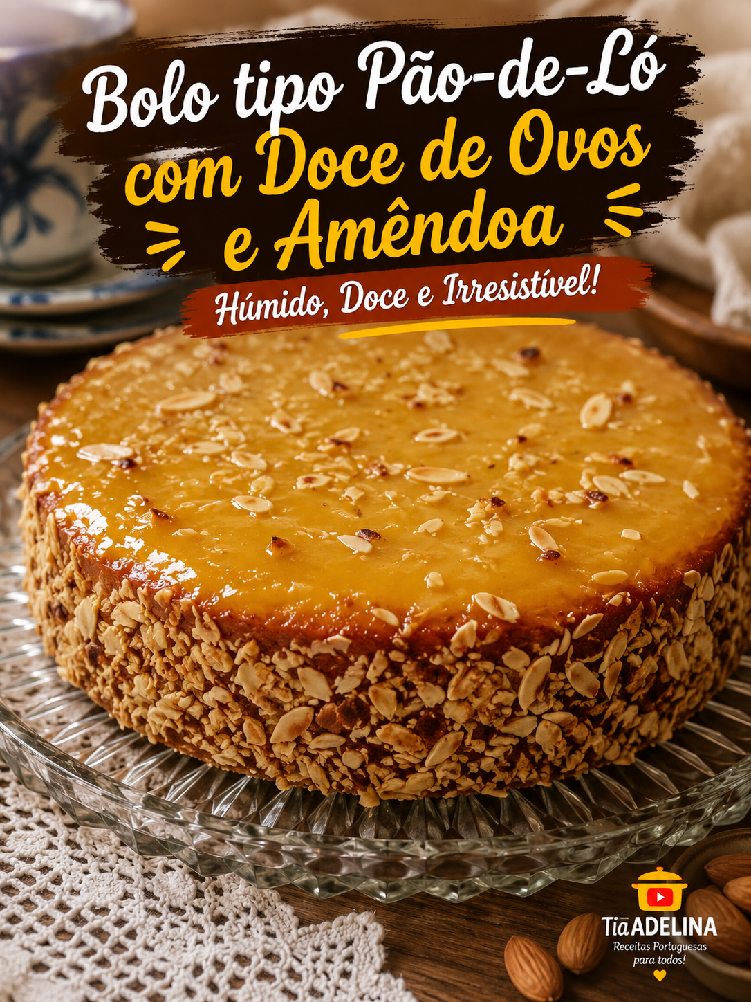 Bolo tipo Pão-de-Ló com Doce de Ovos e Amêndoa