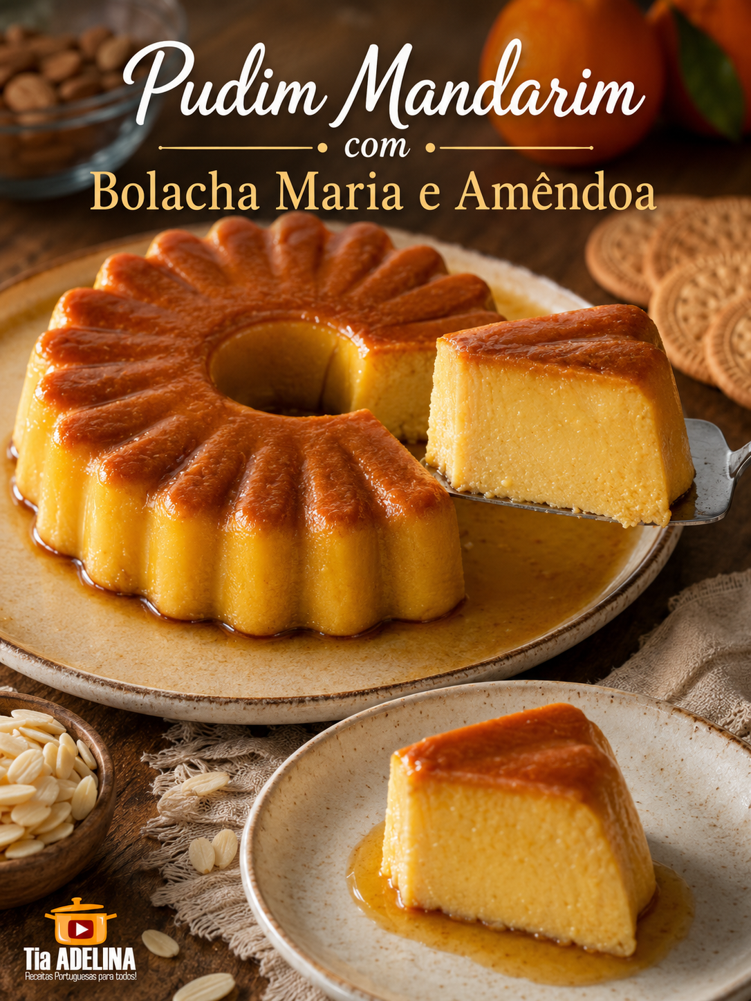 Pudim Mandarim com Bolacha Maria e Amêndoa
