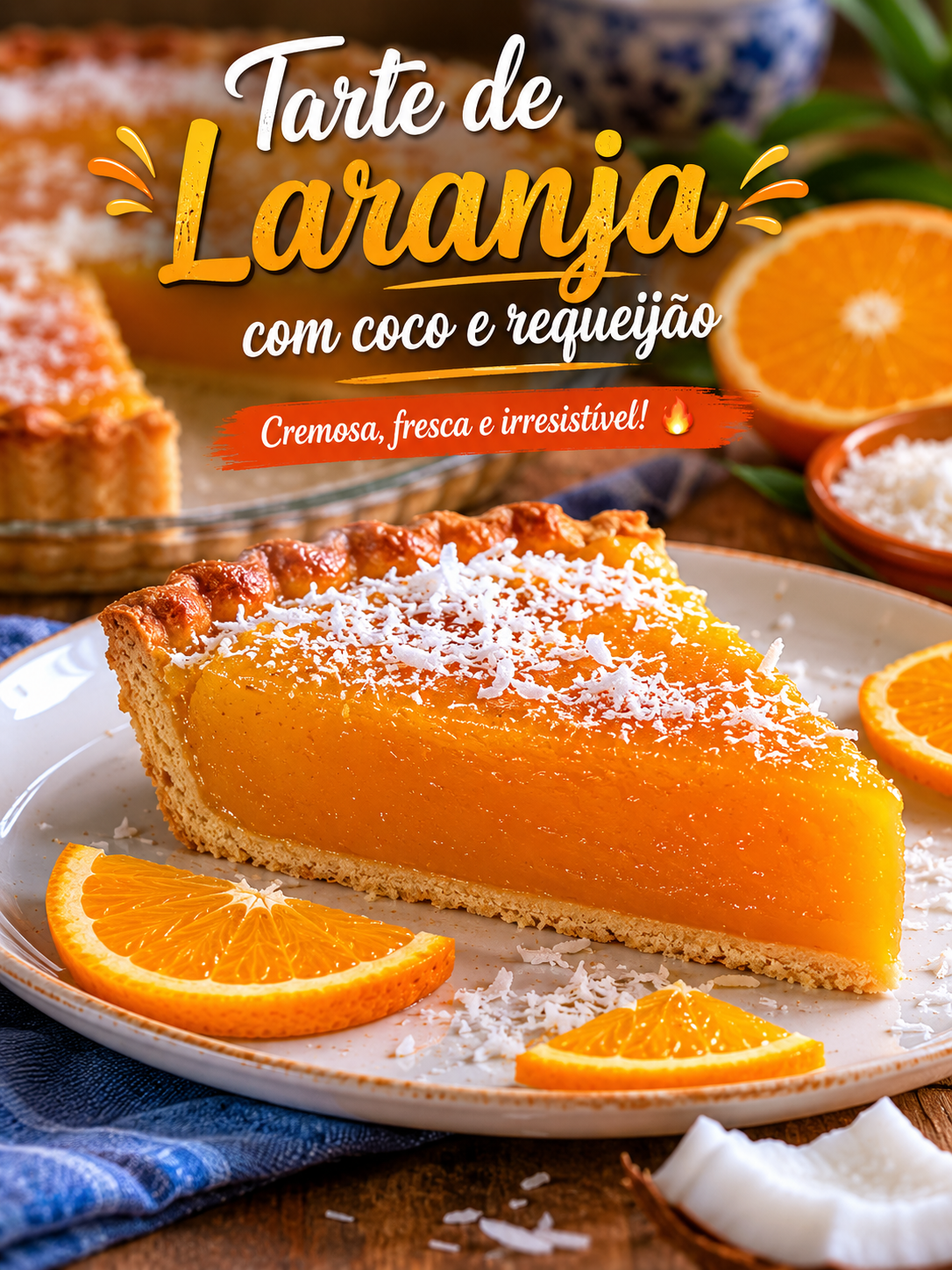 Tarte de laranja com coco e requeijão