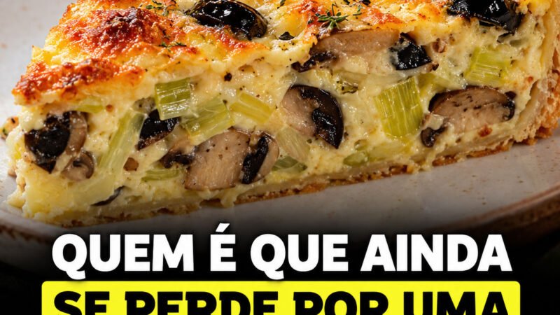 Quiche de alho francês com cogumelos e azeitonas