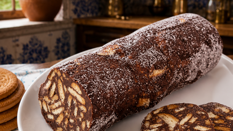 Salame de chocolate caseiro (fica mesmo bom e é bem fácil de preparar)