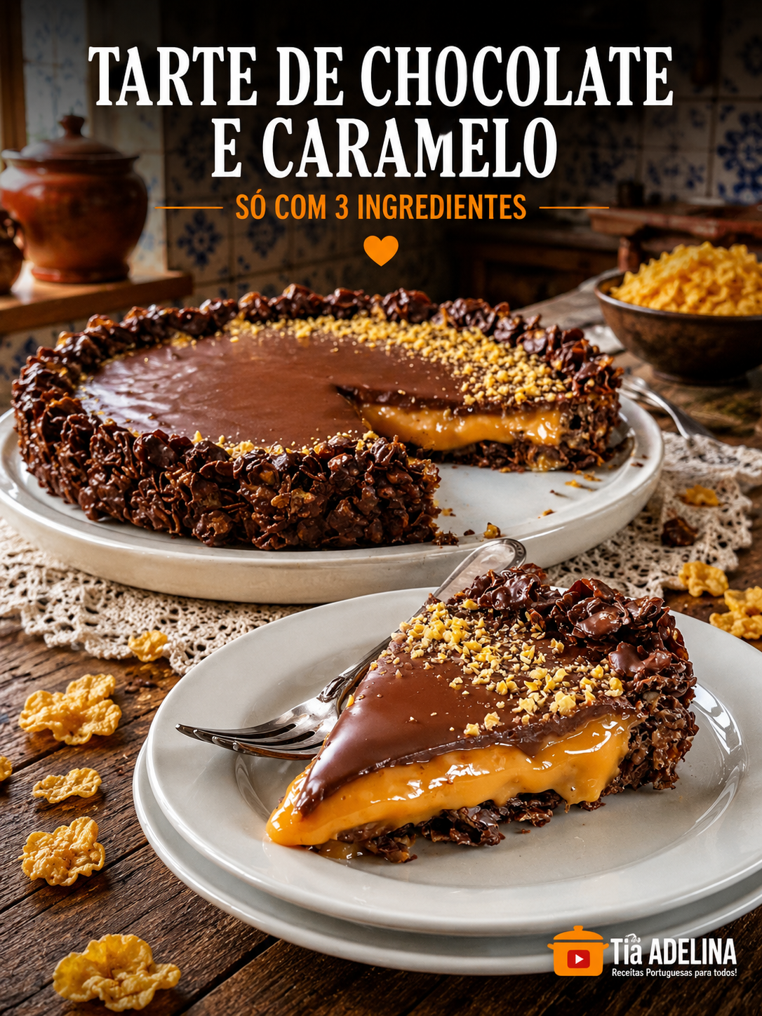 Tarte de chocolate e caramelo só com 3 Ingredientes