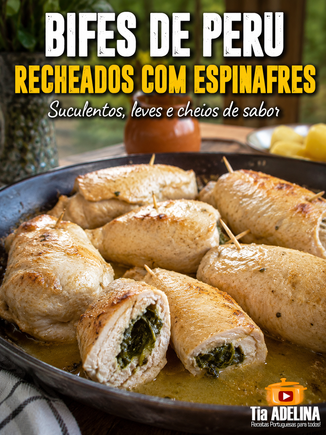 Bifes de peru recheados com espinafres