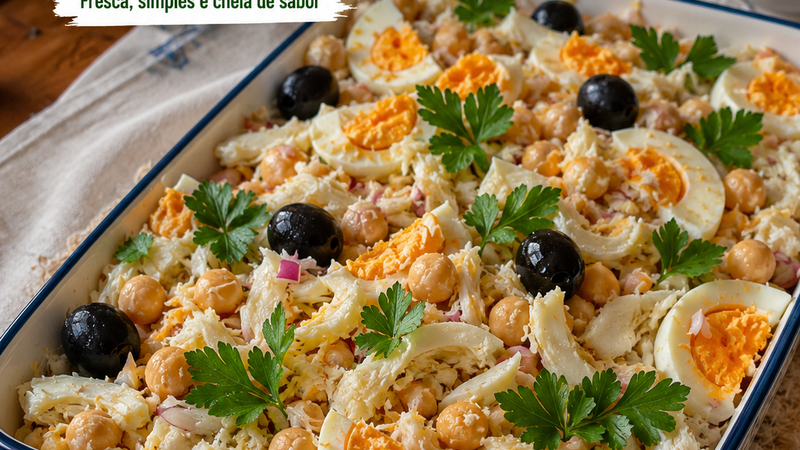 Salada de Grão de Bico com Bacalhau