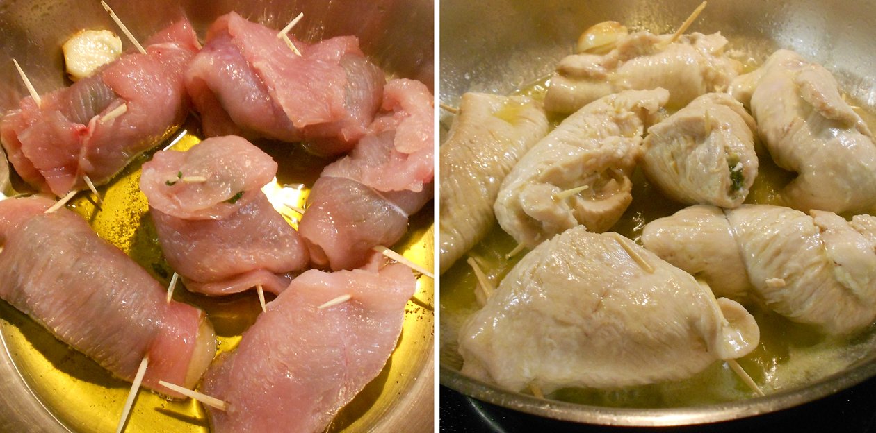 Bifes de peru recheados com espinafres