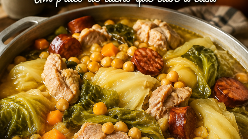 Cozido de grão com legumes e carne