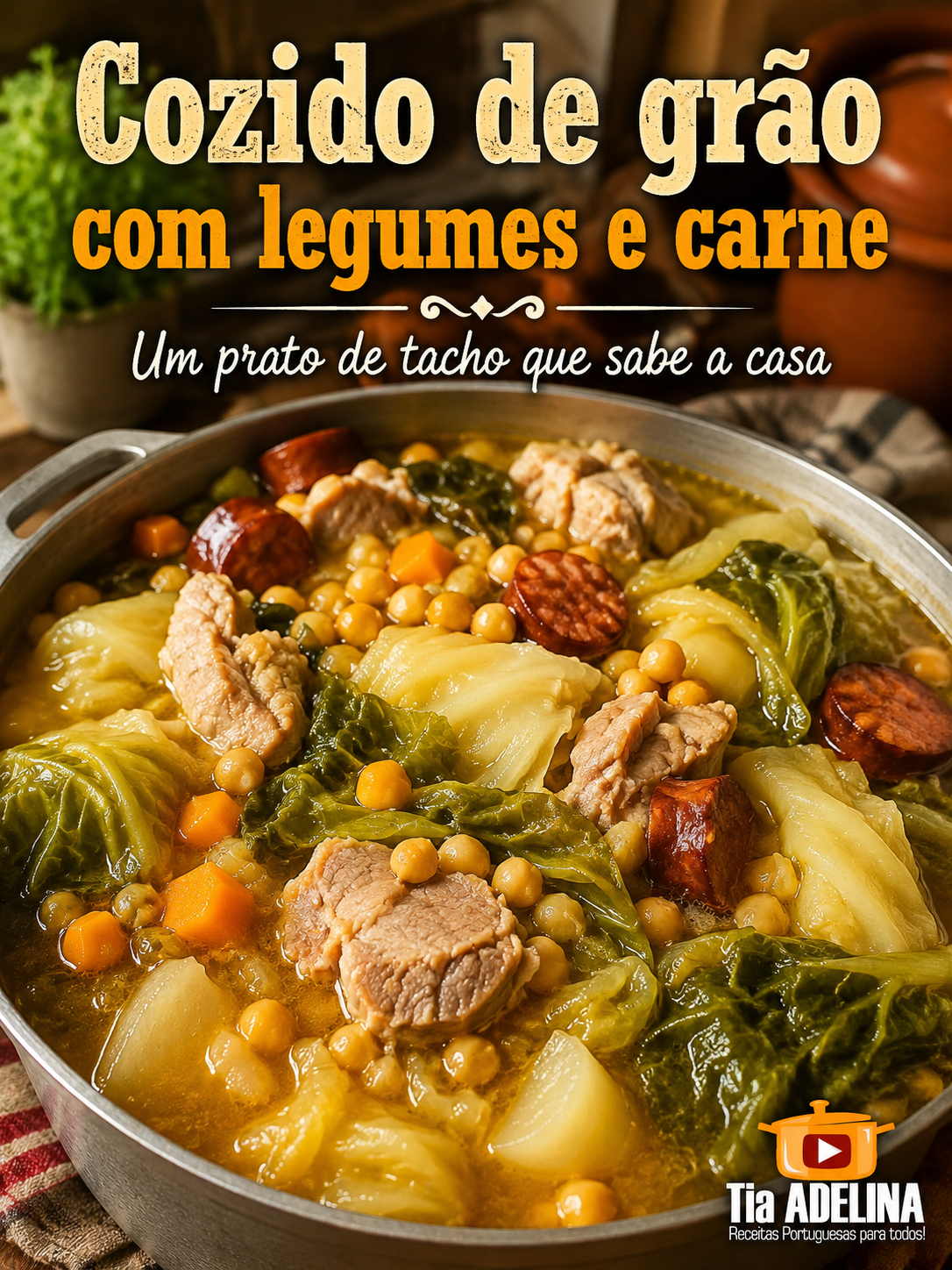 Cozido de grão com legumes e carne