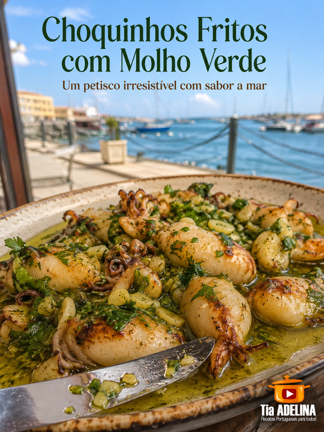 Choquinhos fritos com molho verde