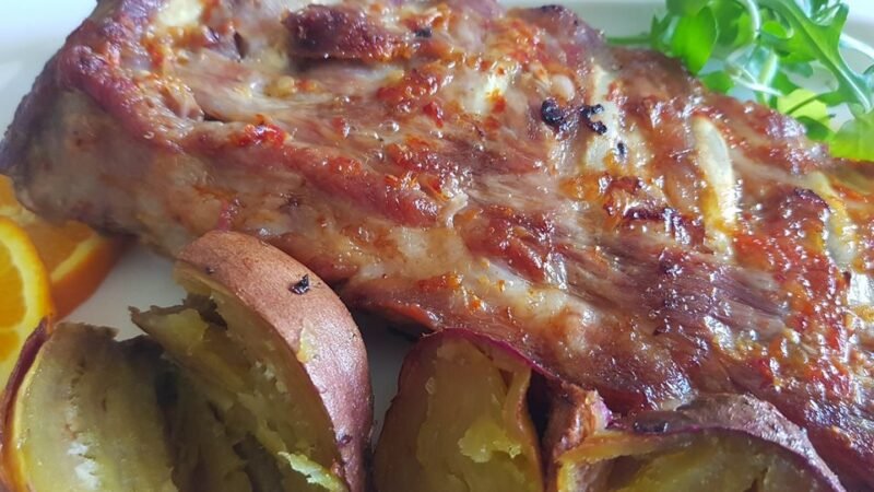 Entrecosto assado no forno com Batata-doce
