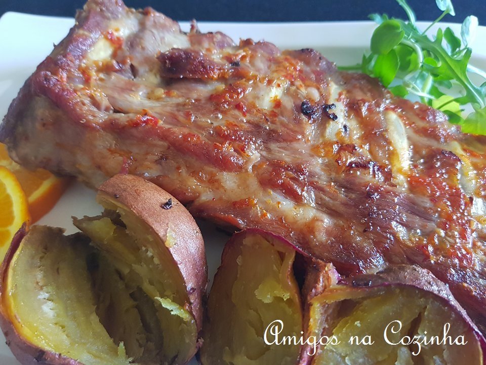 Entrecosto assado no forno com Batata-doce