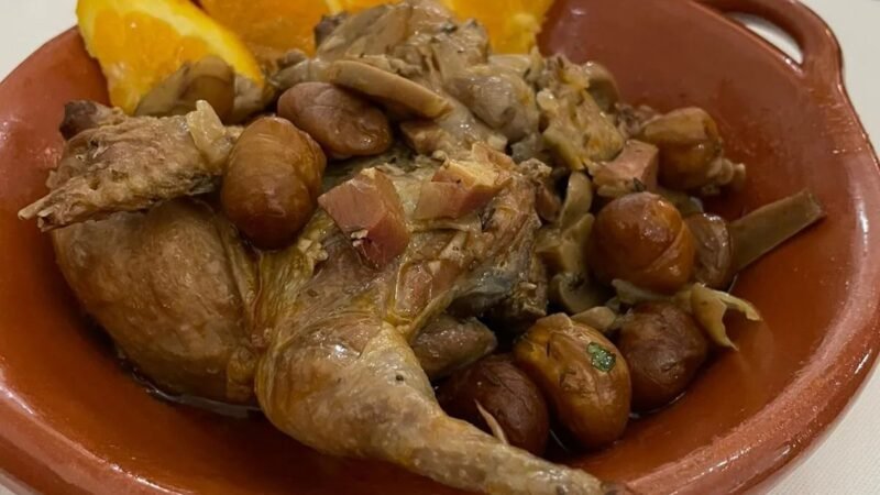 Perdiz Estufada com Cogumelos e Castanhas