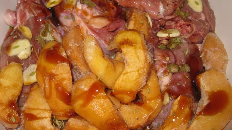 COSTELETAS DE PERÚ ASSADAS COM MARMELOS