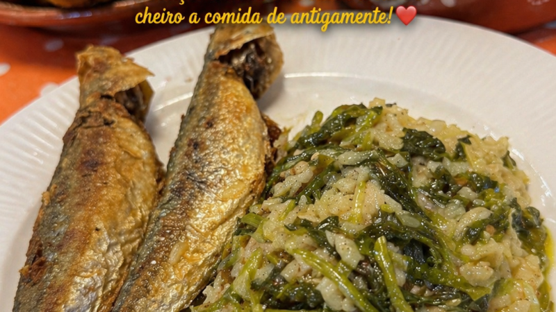 Arroz de grelos com carapauzinhos fritos