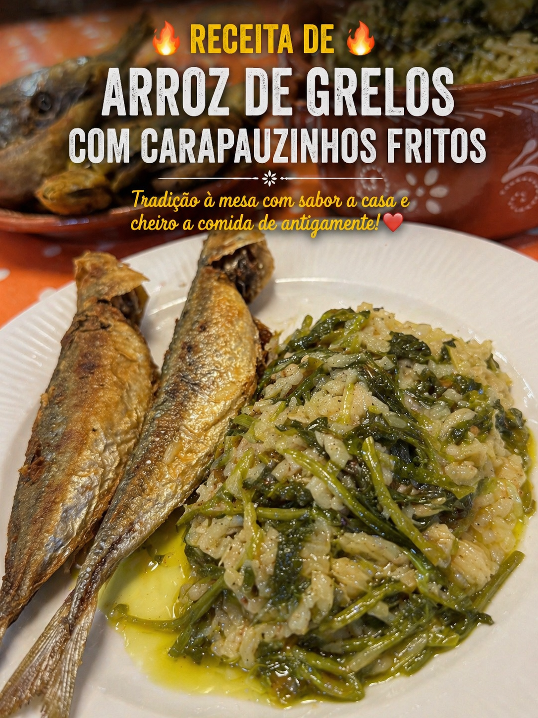Arroz de grelos com carapauzinhos fritos
