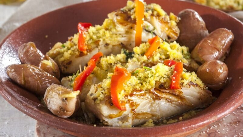 Bacalhau grelhado com broa
