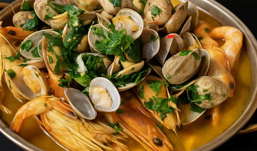 Cataplana de porco com camarão e ameijoa