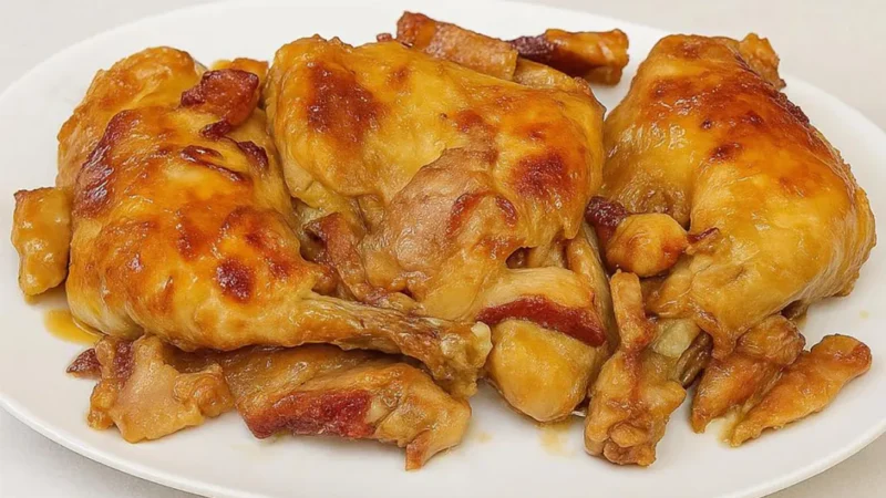Frango assado no forno com sopa de cebola e cerveja