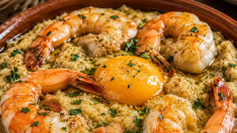 Açorda de Ovas com Gambas