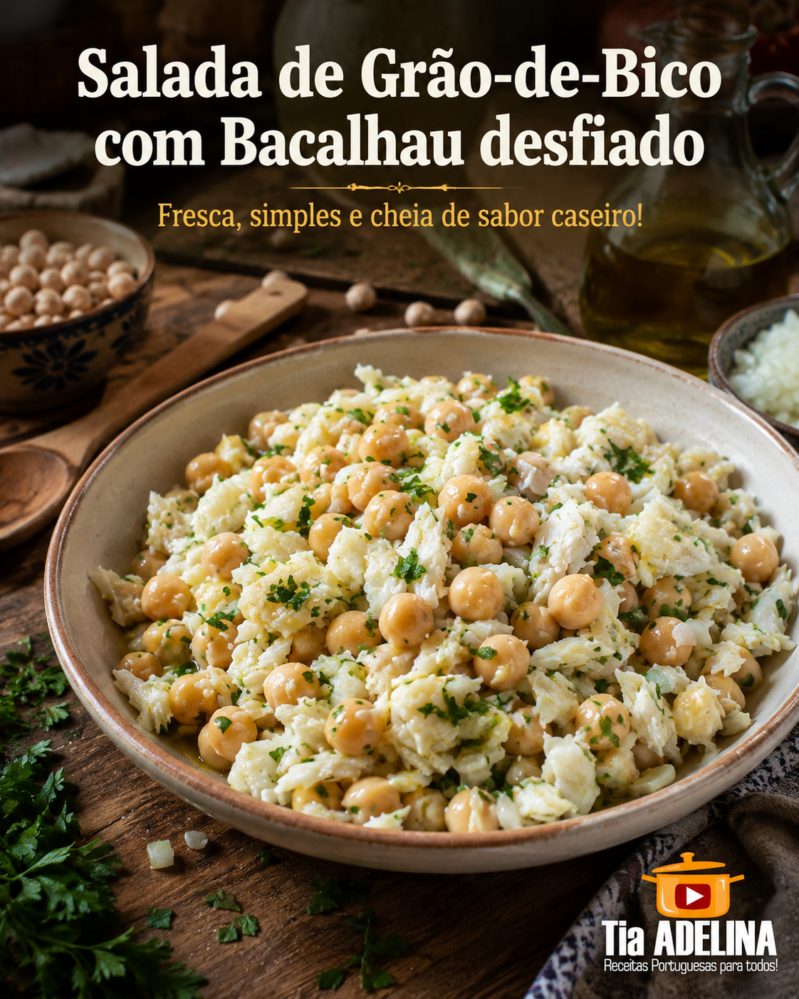 Salada de Grão-de-Bico com Bacalhau Desfiado