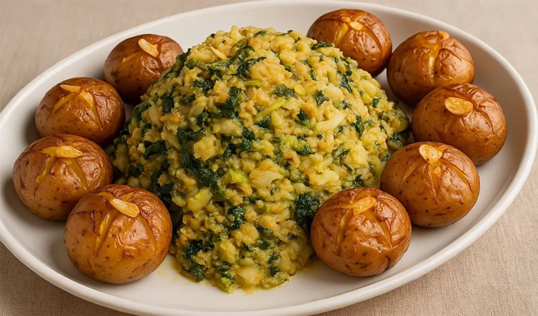 Migas de bacalhau com grelos