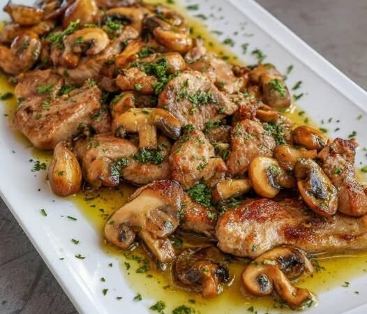 Lombinho de porco com alho e cogumelos