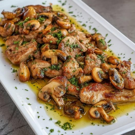 Lombinho de porco com alho e cogumelos