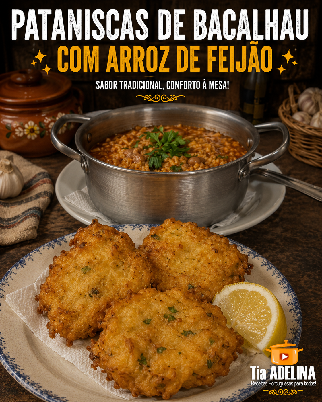PATANISCAS DE BACALHAU COM ARROZ DE FEIJÃO