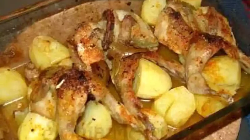 Codornizes assadas com batatinhas