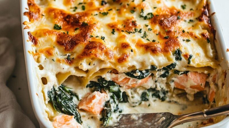 Lasanha de salmão e espinafres