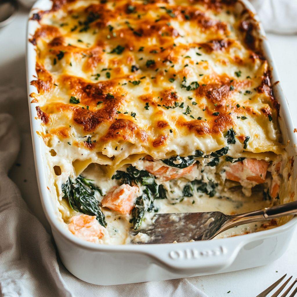 Lasanha de salmão e espinafres