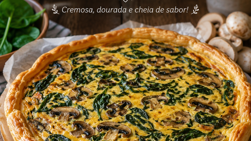 Quiche Folhada de Cogumelos com Espinafres