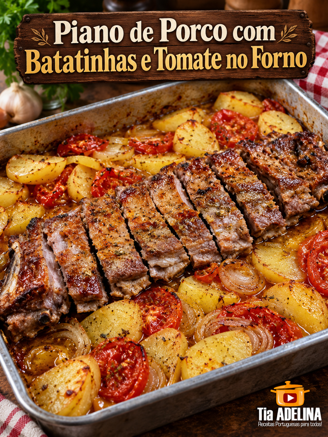 Piano de Porco com Batatinhas e Tomate no Forno