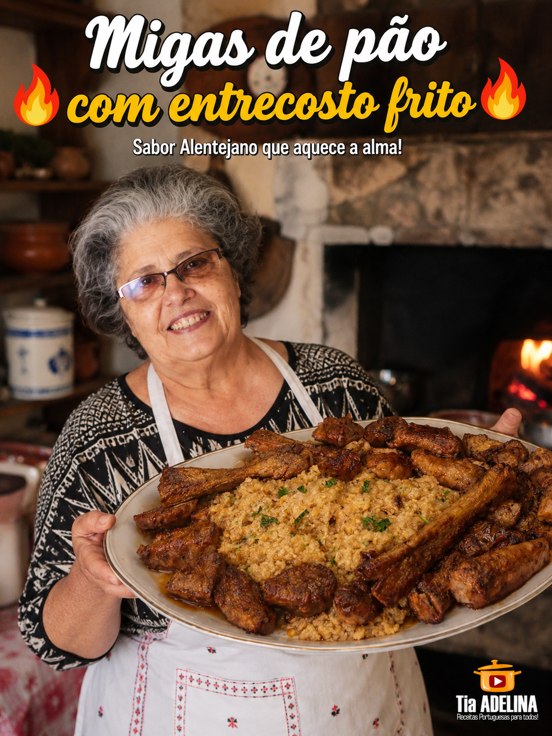 Migas de pão com entrecosto frito
