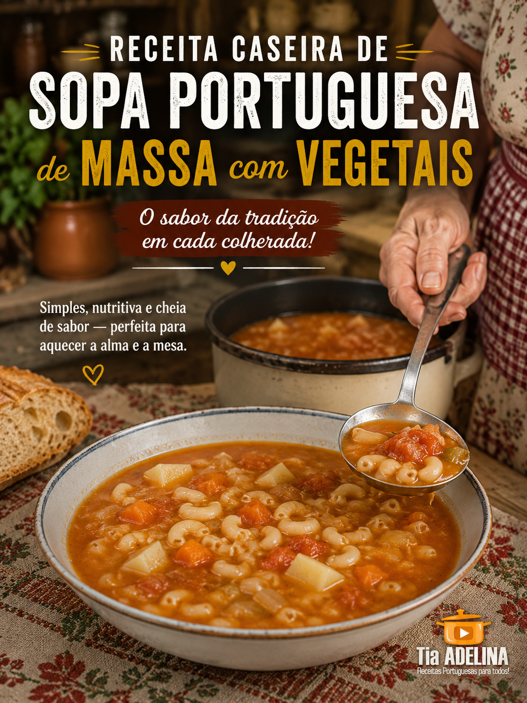 Receita Caseira de Sopa Portuguesa de Massa com Vegetais