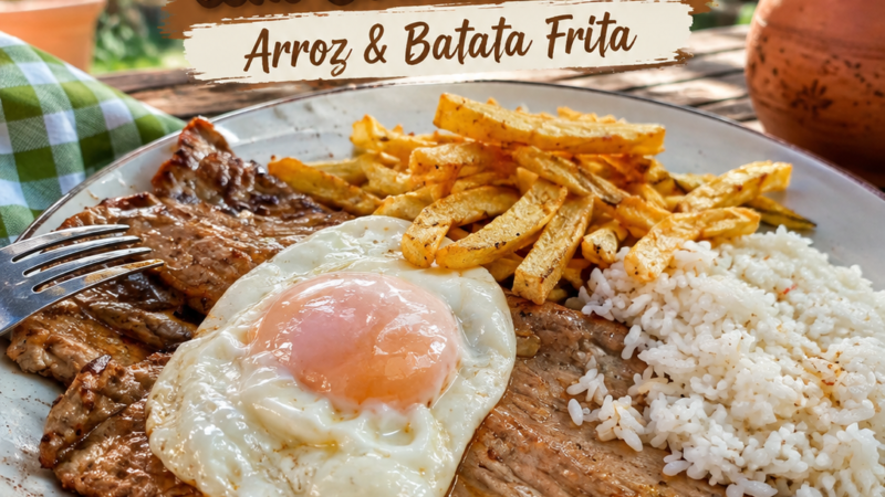 Bitoque de Porco com Ovo a Cavalo, Arroz & Batata Frita