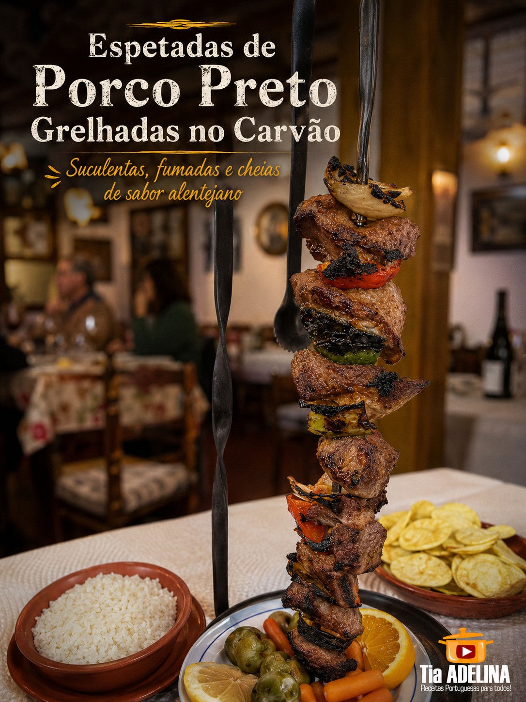 Espetadas de Porco Preto Grelhadas no Carvão