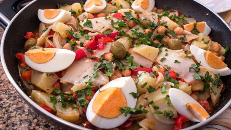 Salada de bacalhau com batata e grão de bico
