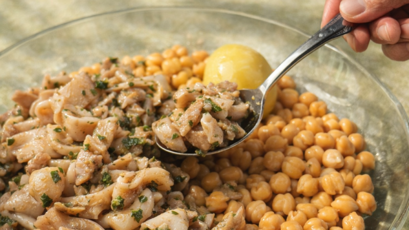 Salada de Orelha com Grão e Batata Cozida